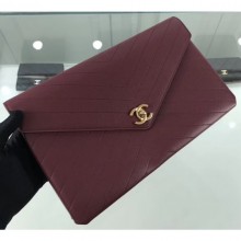 AAAAA Chanel Chevron Envelope Flap Clutch Bag Burgundy CE01497