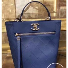 Best 1:1 Chanel Calfskin Front Zip Large Bucket Bag AS0578 Blue 2019 CE02622