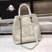 Best Chanel Calfskin & silver-Tone Metal 80761 white CE02454