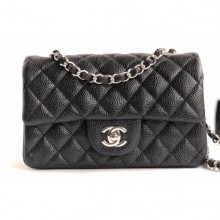 Best Chanel Caviar Leather Small Classic Flap Bag A1116 Black/Silver CE00735