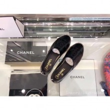Best Chanel CC Logo Laminated Crinkled Leather Espadrilles G29762 Black 2019 CE01337