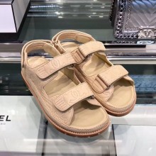 Best Chanel CC Strap Flat Sandals G3445 Beige 2020 Collection CE03298