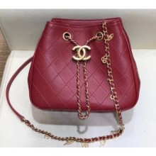 Best Chanel Charms Lambskin Drawstring Bucket Mini Bag Burgundy 2019 CE01118