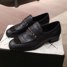 Best Chanel Crocodile Embossed Leather Loafers G34827 Black 2019 Collection CE03793