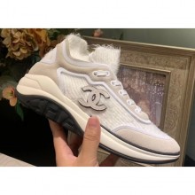 Best Chanel Fabric Suede Calfskin and TPU Sneakers G35202 White 2019 CE03714