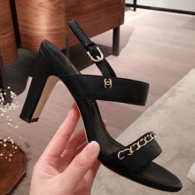 Best Chanel Lambskin Chain Heel Sandals Black 2020 Collection CE00983