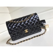 Best Chanel Patent Calfskin Medium Classic Flap Bag A1112 Black(Gold Hardware) Collection CE00876