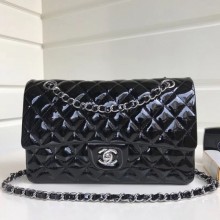 Best Chanel Patent Calfskin Medium Classic Flap Bag A1112 Black(Silver Hardware) Collection CE01023