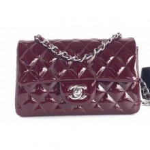 Best Chanel Patent Leather Small Classic Flap Bag A1116 Burgundy/Silver CE01842