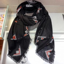 Best Chanel Print Cashmere Scarf 130x130cm Black 2019 Scarf CE00715