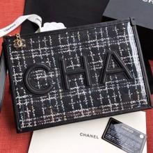 Best Chanel PVC and Tweed Large Pouch AP0360 Black 2019 Collection CE02829