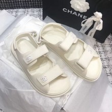 Best Chanel Strap Flat Sandals White 2020 Collection CE01652