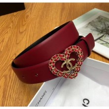 Best Chanel Width 3cm Calfskin Belt With Heart Buckle Burgundy/Black 2020 Collection CE03348