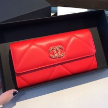 Best Quality Chanel 19 Goatskin Long Flap Wallet AP0955 Bright Red 2019 Collection CE00817