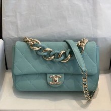 Best Quality Chanel Quilted Lambskin Medium Flap Bag with Resin Chain AS1353 Light Blue 2019 Collection CE03734