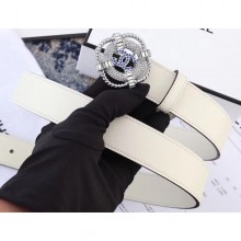 Best Quality Chanel Width 3cm Crystal Square Buckle Leather Belt White Belt CE01274