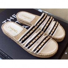 Best Quality Imitation Chanel Top Quality Chain Lambskin Espadrilles Mules G35931 White/Black 2020 CE03171