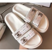 Best Replica Chanel Tweed CC Logo Magic Loop Mules Slipper Sandals White 2020 CE00766
