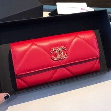 Chanel 19 Goatskin Long Flap Wallet AP0955 Dark Red 2019 Collection CE03562