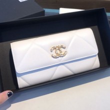 Chanel 19 Goatskin Long Flap Wallet AP0955 White 2019 Collection CE02314