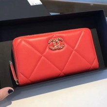 Chanel 19 Goatskin Long Zipped Wallet AP1063 Orange Red 2019 Collection CE04397