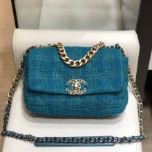 Chanel 19 Tweed Small Flap Bag AS1160 Dark Blue 2019 Collection CE04304