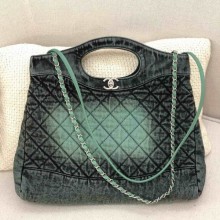 Chanel 31 Denim Medium Shopping Bag AS1407 Green/Black 2020 Collection CE04255