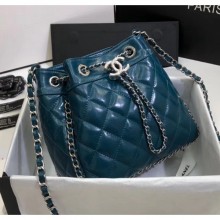 Chanel Aged Calfskin Drawstring Bag With Chain Edge AS1803 Blue 2020 Collection CE00718