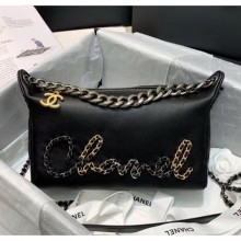 Chanel Calfskin & Chain Logo Bowling Shoulder Bag Black 2020 Collection CE00738