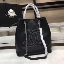 Chanel Calfskin & silver-Tone Metal 80761 black CE03445