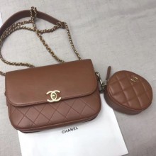 Chanel Calfskin Flap Bag and Coin Purse AS1094 02 Brown 2019 Collection CE03389