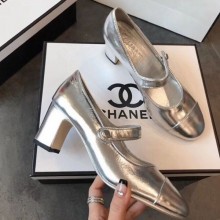 Chanel Calfskin Mid-Heel Mary Janes Ballerinas Pump Silver 2019 Collection CE02787