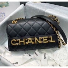 Chanel Calfskin Small Flap Bag With Logo Chain AS1490 Black 2020 Collection CE02051