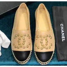 Chanel Camellia CC Logo Espadrilles Beige CE00551