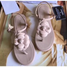 Chanel Camellia Thong Sandals Nude 2019 CE03253