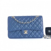 Chanel caviar leather 1112 Classic Medium flap bag navy blue CE03032