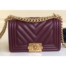 Chanel Caviar Leather Chevron Boy Flap Small Bag Burgundy/Gold CE03748