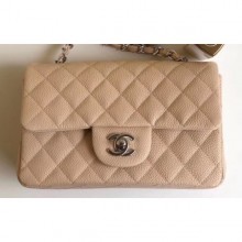 Chanel Caviar Leather Small Classic Flap Bag A1116 Beige/Silver CE03770