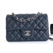 Chanel Caviar Leather Small Classic Flap Bag A1116 Navy Blue/Silver CE03262