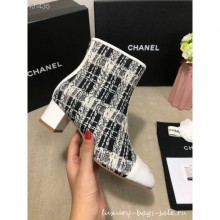Chanel CC Logo Ankle Boots Tweed Gray 2020 CE01681