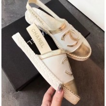 Chanel CC Logo Espadrilles Sandals White/Gold CE04245