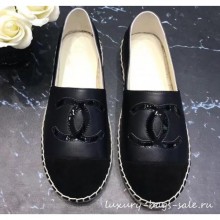 Chanel CC Logo Lambskin and Suede Calfskin Espadrilles Black 2019 CE02626
