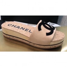 Chanel CC Logo Mules Slipper Sandals Beige Runway 2020 CE00901