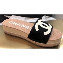 Chanel CC Logo Mules Slipper Sandals Black Runway 2020 CE01411
