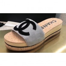 Chanel CC Logo Mules Slipper Sandals Gray Runway 2020 CE03413