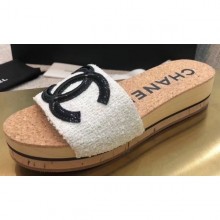 Chanel CC Logo Mules Slipper Sandals White Runway 2020 CE01805