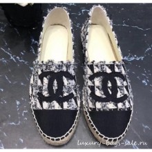 Chanel CC Logo Tweed Fabric Espadrilles G34436 Black 2019 CE01939