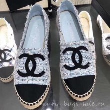 Chanel CC Logo Tweed Fabric Espadrilles Light Blue 2019 CE02915
