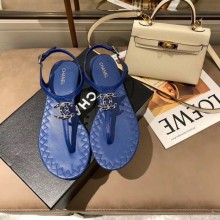 Chanel Chain CC Logo Thong Sandals denim blue 2020 CE01955