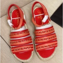 Chanel Chain Lambskin Espadrilles Sandals Red 2020 CE01124